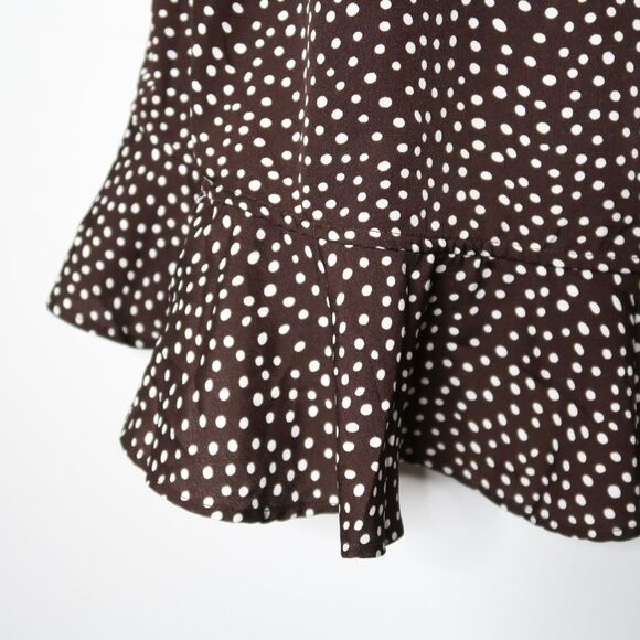 Vero Moda Womens‎ Wrap Mini Dress Medium Brown White Polka Dots Ruffle Brunch - Picture 8 of 10